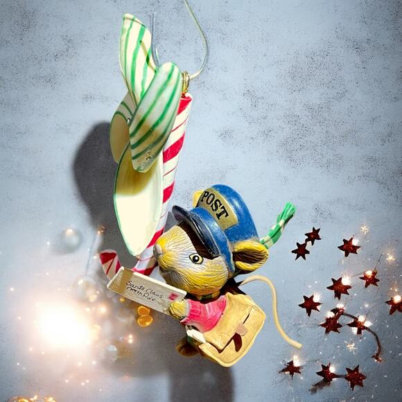 NIB Enesco Merry Mailman Christmas Holiday Ornament Mail Carrier Pinwheel Vintge - Picture 3 of 12